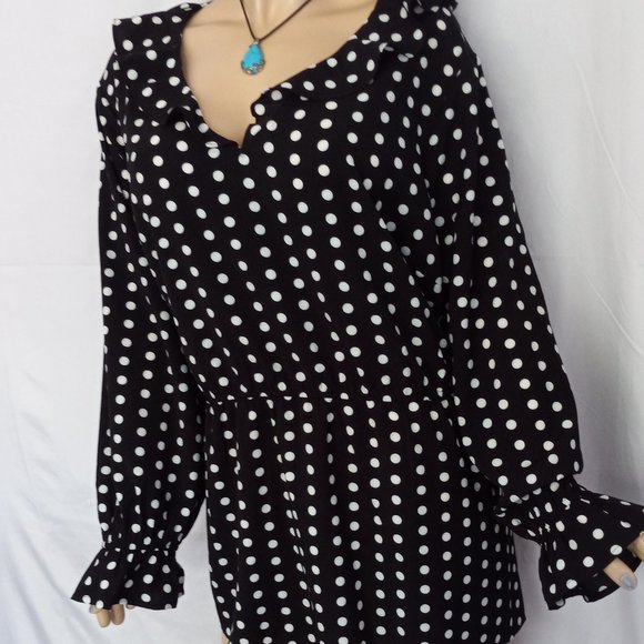 Must-Have! Nwt Lane Bryant Black & White Polka Dot Tunic Sz 28 Ruffled Neck - Picture 3 of 7